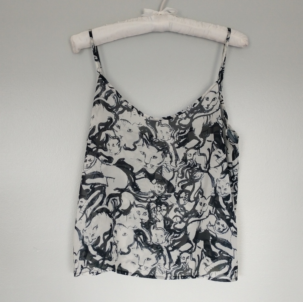 American Apparel Chiffon Cat tank top black white